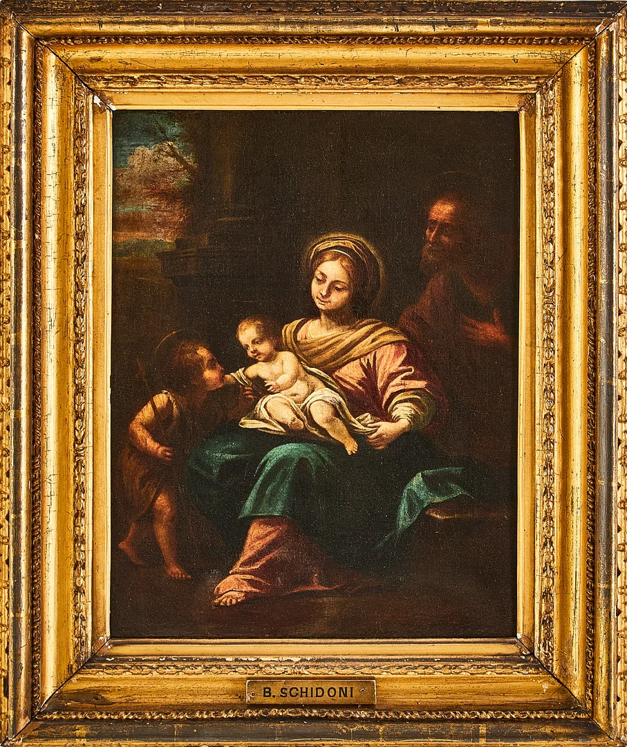ITALIENSK SKOLA, 16/1700-TAL. Heliga familjen och Johannes Döparen som barn. — Paintings — Stockholms Auktionsverk Magasin 5