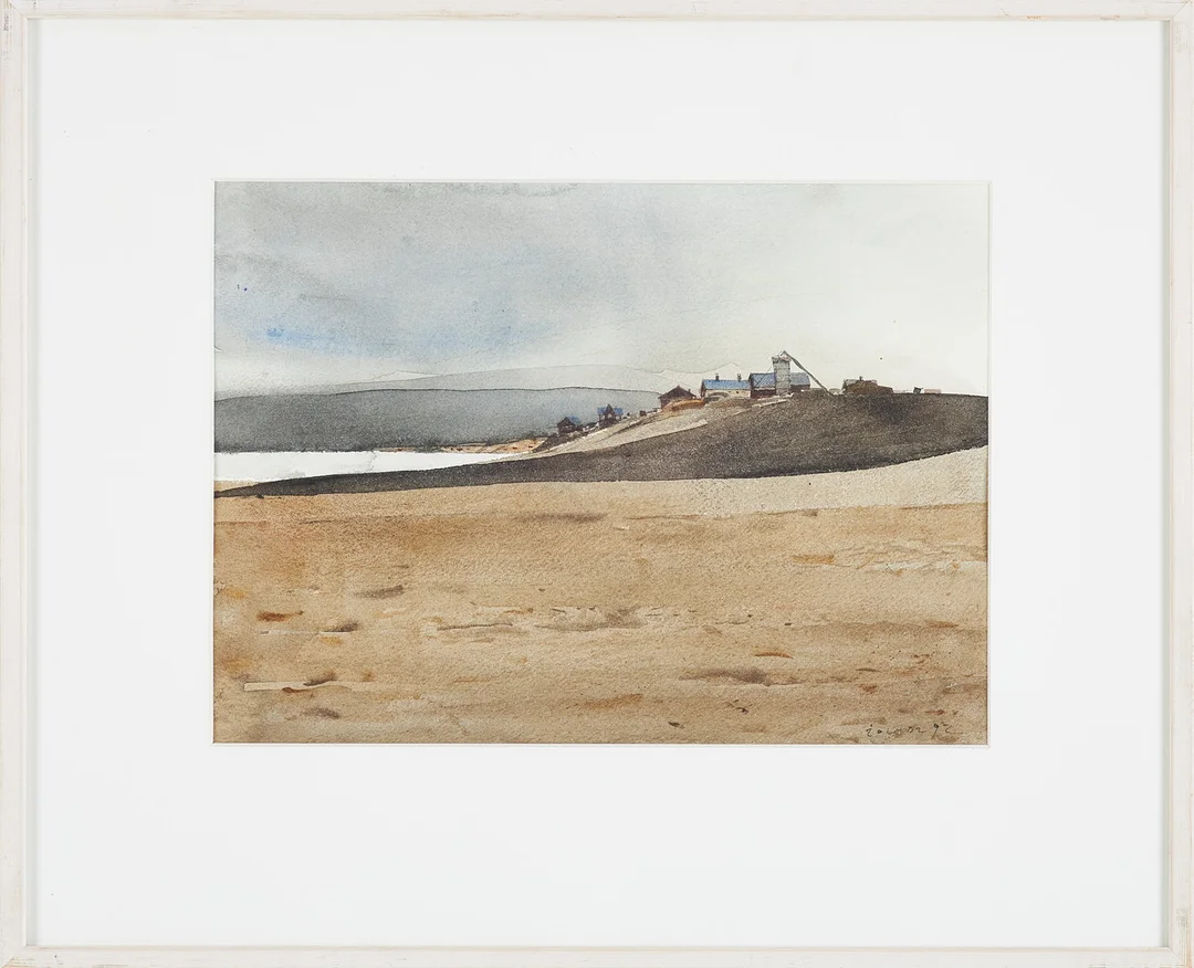 STANISLAW ZOLADZ. Sandtag med bebyggelse, akvarell, signerad och daterad, -92. — Paintings — Stockholms Auktionsverk Sickla