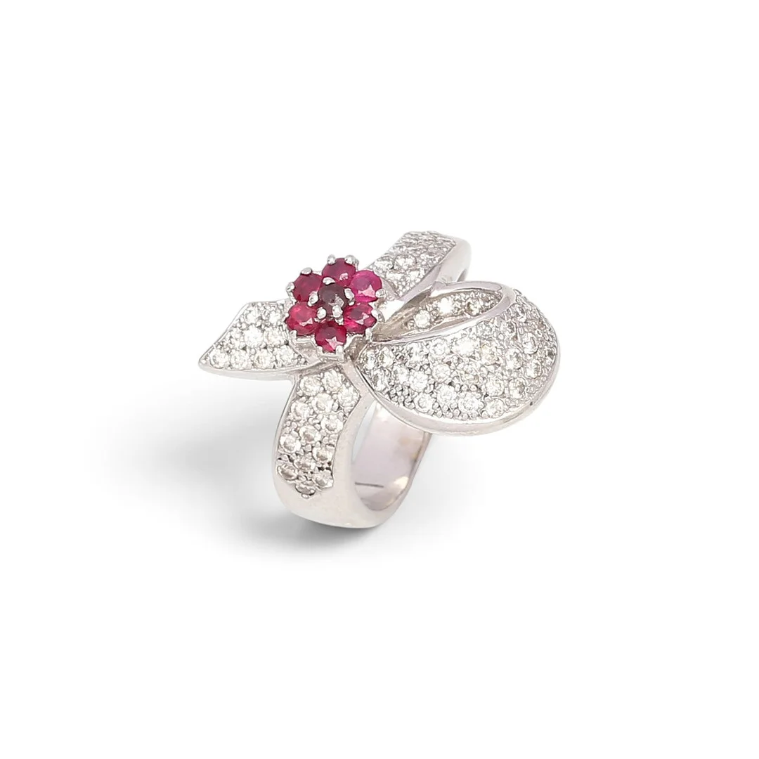 Bow-shaped diamonds and rubies ring. — Rings — Balclis