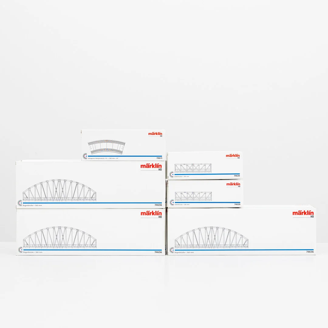 MÄRKLIN Brodelar, 3x74636, 2x74620 och 74613, instruktion, originalkartonger. — Model railways — Auktionshuset Kolonn