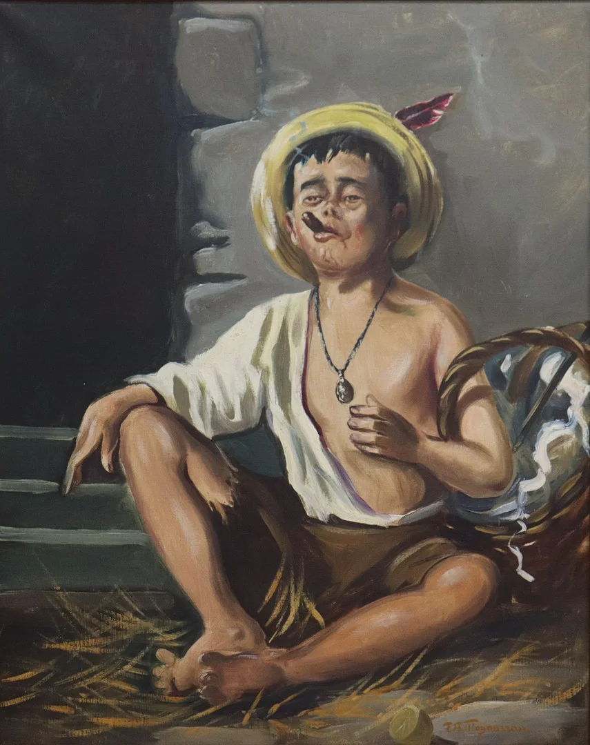 OIDENTIFIERAD KONSTNÄR. olja på duk, rökande pojke. — Paintings — Markus Auktioner