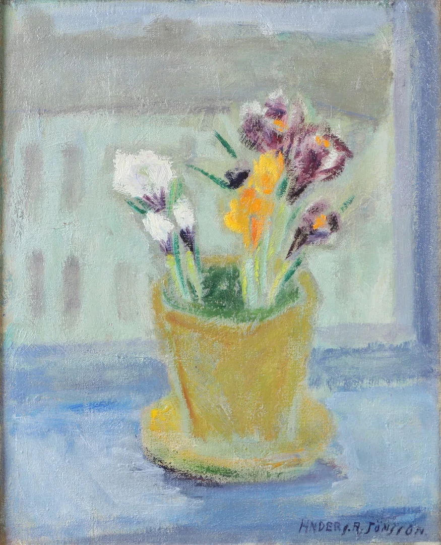 ANDERS A JÖNSSON. Blomsterstilleben, olja på duk, signerad. — Paintings — Helsingborgs Auktionskammare
