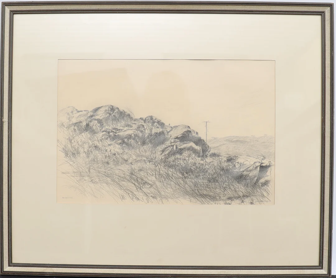 IVAR ANDERSSON. "Grebbestad" teckning, signerad och daterad 63. — Paintings — Falun Auktionsbyrå