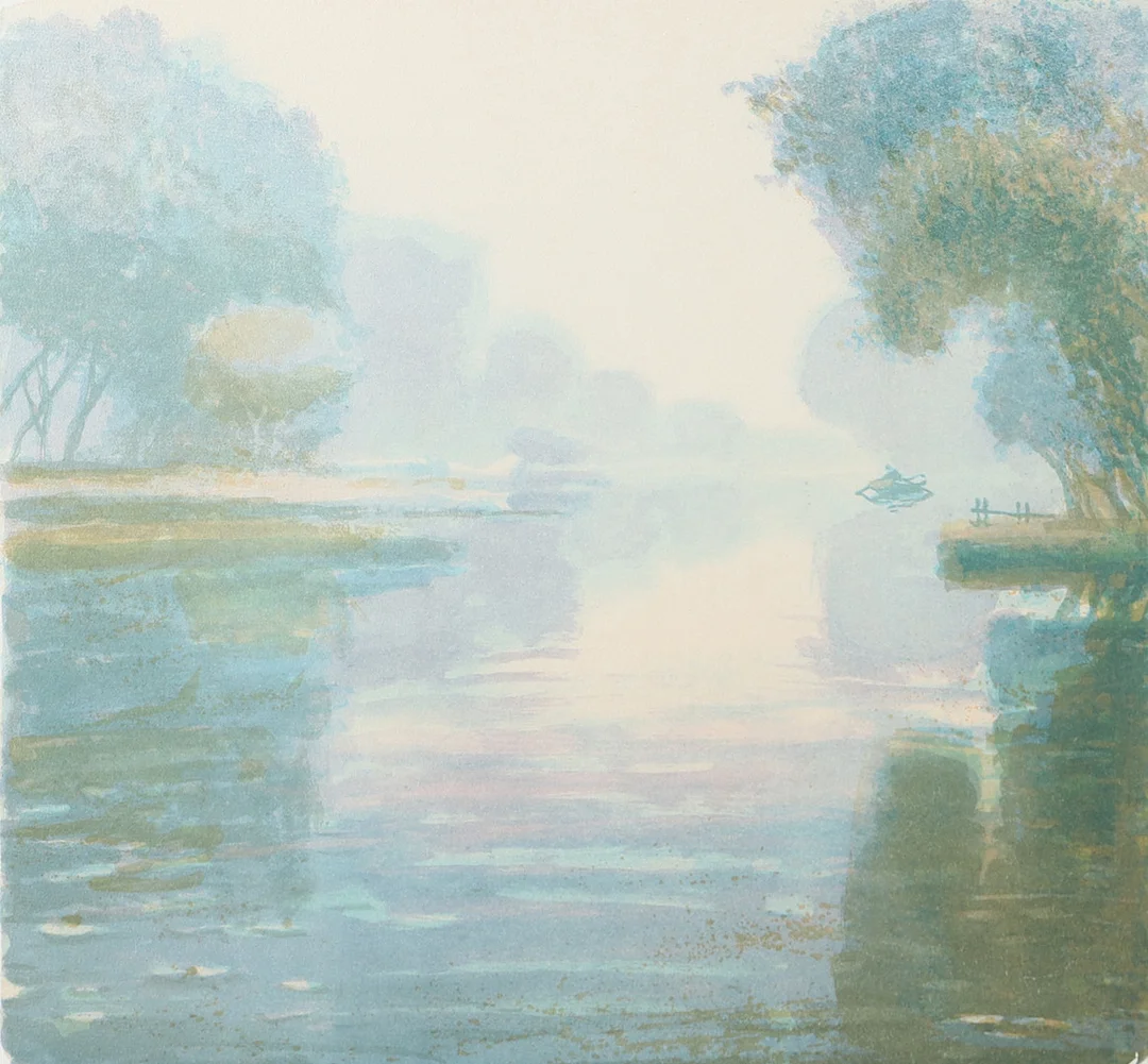 MATS ARONSSON. "Morgondimma", färglitografi, signerad -92. — Engravings & Prints — Helsingborgs Auktionskammare