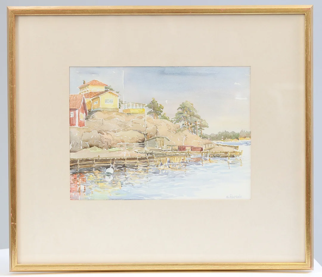 SONJA ÅBRINK. Skärgårdsmotiv, akvarell, signerad. — Paintings — Gomér & Andersson Nyköping