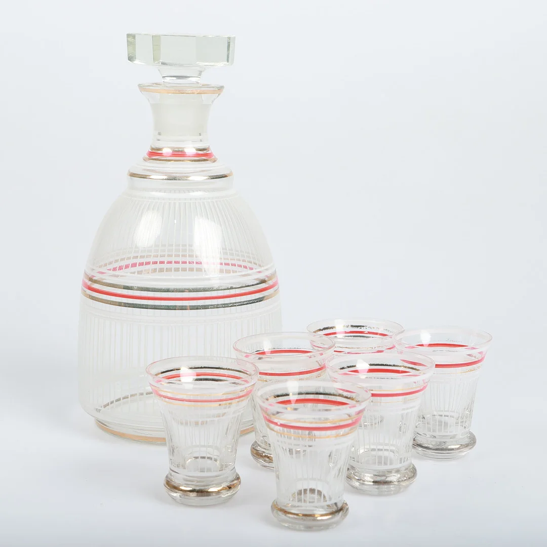 KARAFF MED GLAS, 7 delar, glas, 1900-tal. — Utility glass — Helsingborgs Auktionskammare