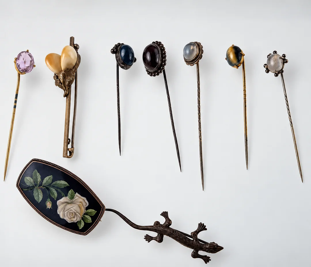Konvolut von neun Anstecknadeln und Broschen. — Brooches & Pendants — Auktionshaus Blank