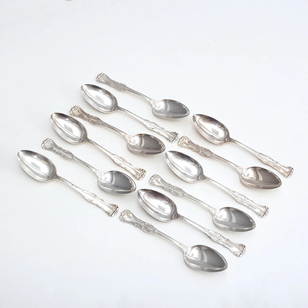 MATSKEDAR, 12 st, silver, 516 gram, "Prins Albert", Guldsmedsaktiebolaget I Stockholm, 1973. — Silver — Auktionshuset Thelin & Johansson