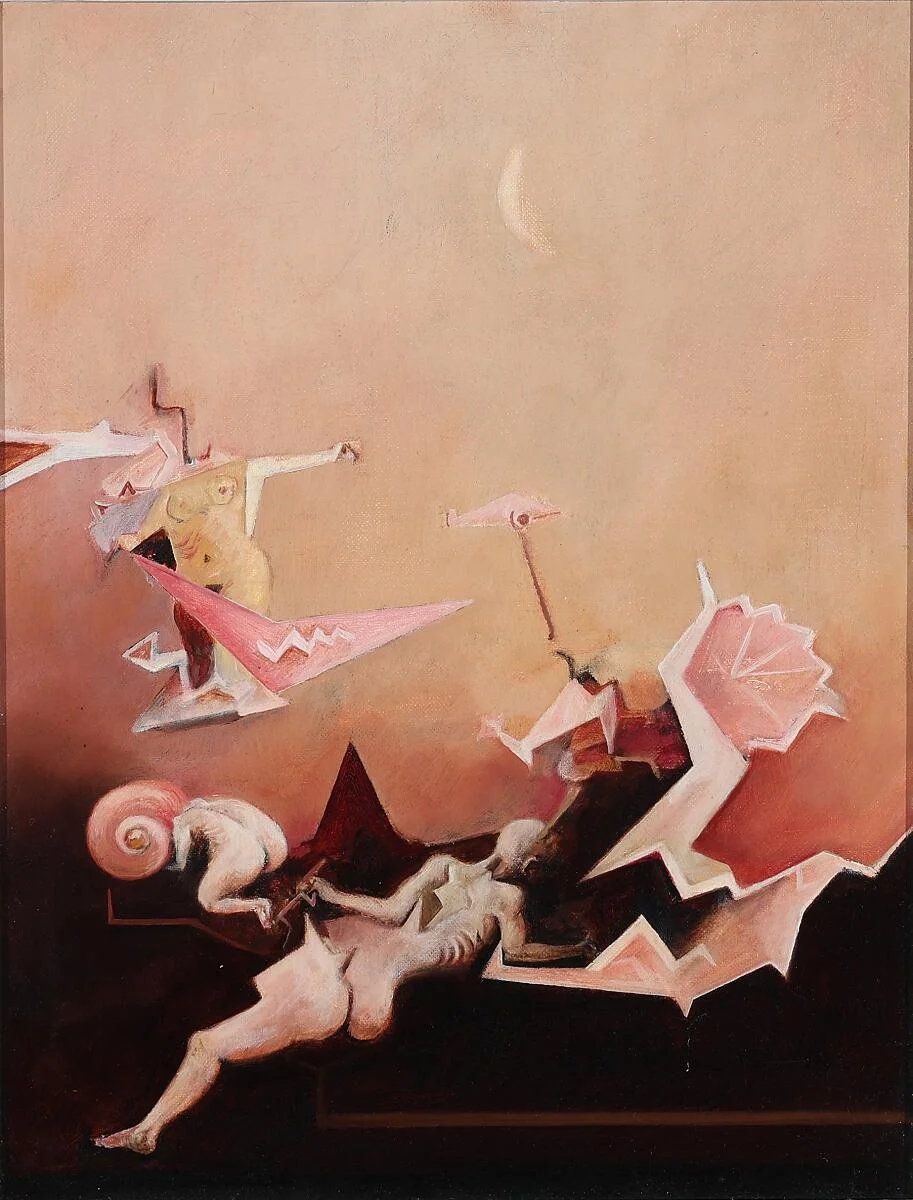 Hans Henrik Lerfeldt: “Siegfrieds død”, 1973. Signed with title and dating on the reverse. Oil on panel. 40×30 cm. — Modern Paintings/Modern art — Bruun Rasmussen