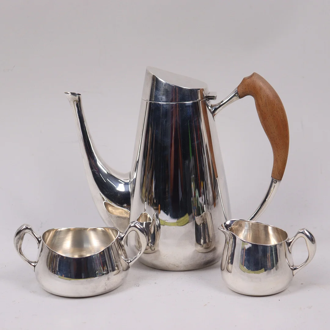CARL F. CHRISTIANSEN. kaffeservis, nysilver, Danmark, 3 delar, 1950/60-tal. — Silver plated — Markus Auktioner