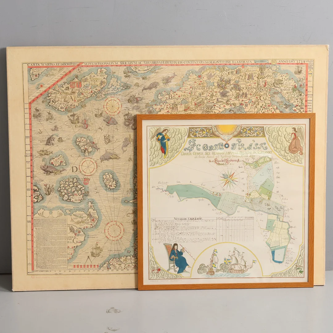KARTOR. 2 st, färglitografiska tryck. — Maps — Örebro Stadsauktioner