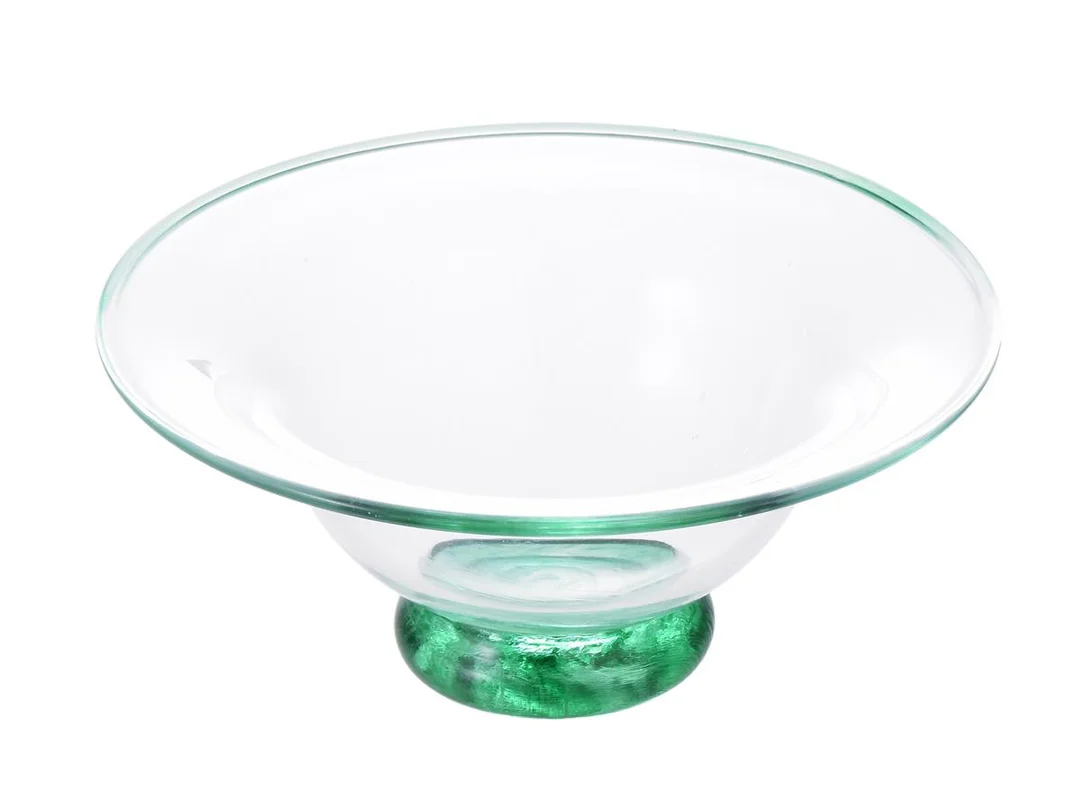 SKÅL, grönt glas, Ronny Carlsson, höjd 8 cm, diameter 17,5 cm, signerad. — Glas/Skålar — Kaplans
