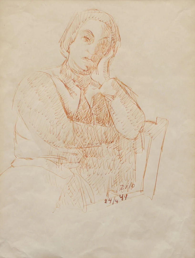 GUNNAR ZILO. Kvinnopoträtt, tusch, signerad, daterad 24/4 44. — Drawings — Växjö Auktionskammare