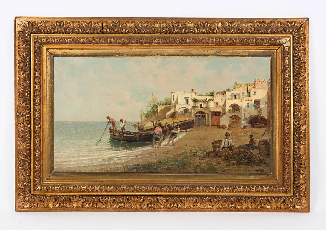 MANUEL MUÑOZ OTERO (1850-?). Fiskare på Capri, signerad, märkt Capri samt daterad 1890, olja på duk. — Paintings — Stockholms Auktionsverk Helsinki