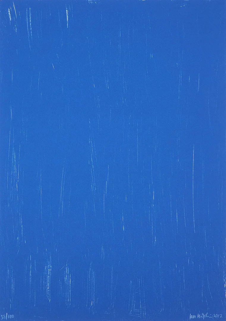 JAN HÅFSTRÖM. Blå samt röd komposition, färglitografi, dubbelsidig, signerad, numrerad 38/100, daterad 2012. — Engravings & Prints — Stockholms Auktionsverk Sickla
