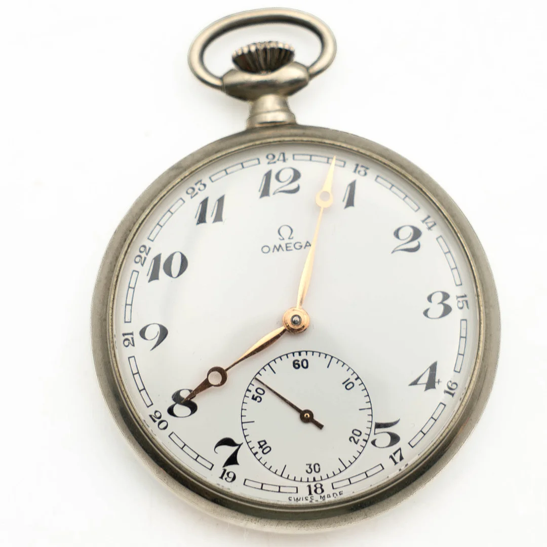 Fickur Omega, rostfritt stål. — Pocket & Stop Watches — Norrlands Auktionsverk