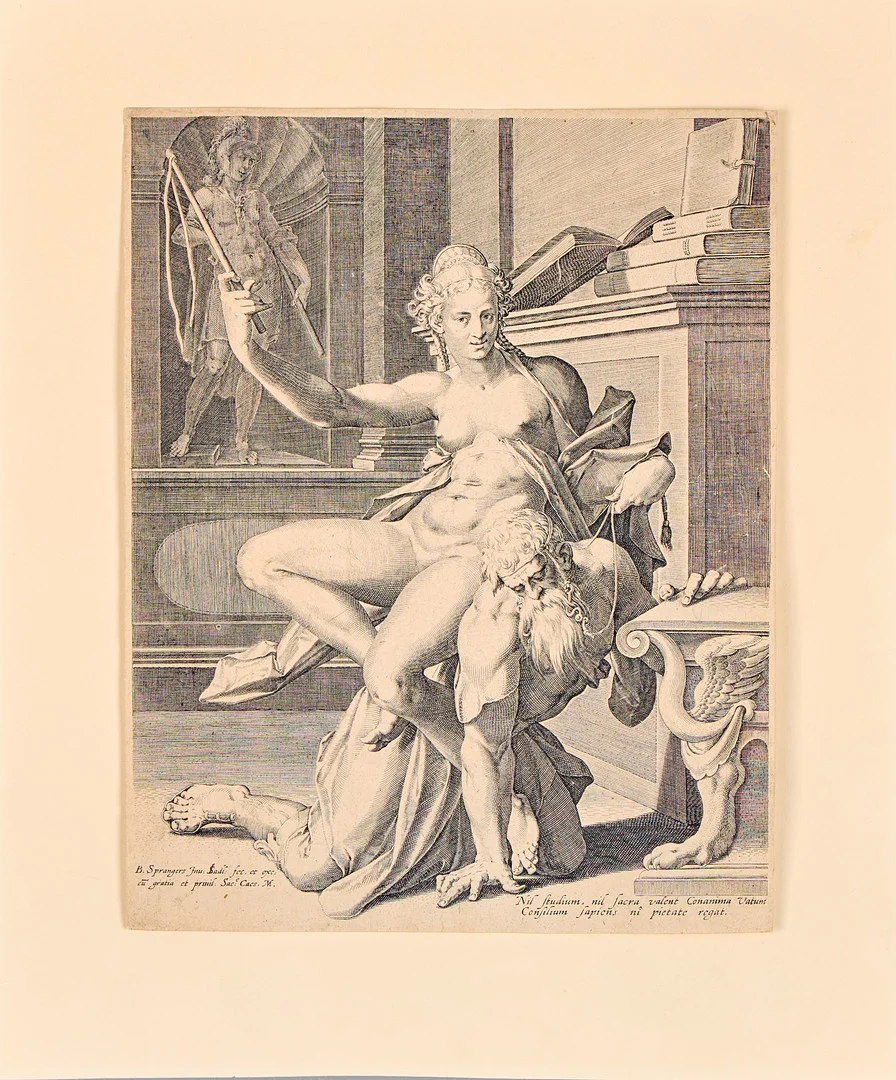 JOHANNES I SADELER. EFTER. Aristoteles och Phyllis. — Engravings & Prints — Uppsala Auktionskammare