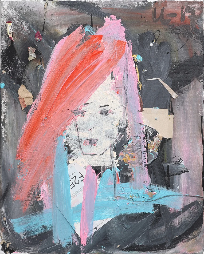 ULF LUNDELL. AKRYL PÅ DUK MED APPLIKATIONER,"kvinna", signerad OCH DATERAD 2017. — Paintings — Crafoord Auktioner Lund