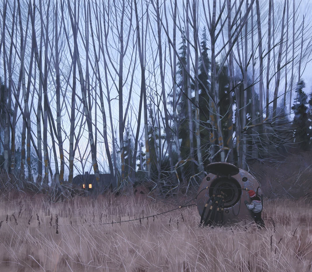 SIMON STÅLENHAG. "Asp & Varselklot", pigment print fine art, mounted on aluminium, signerad à tergo, no 3/5. — Engravings & Prints — Formstad Auktioner