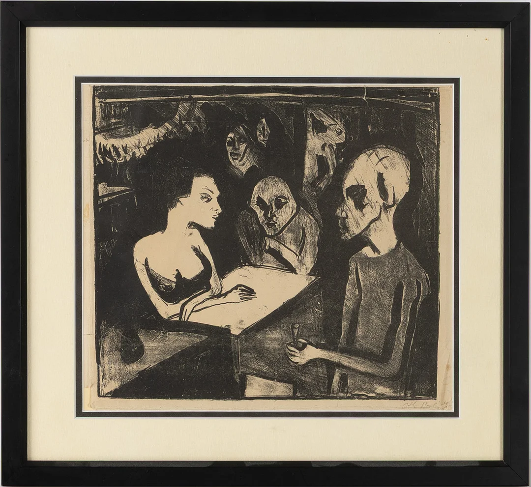 OTTO HERBIG (1889-1971). "Matrosenschenke (1918)", litografi. — Engravings & Prints — Stockholms Auktionsverk Helsingborg