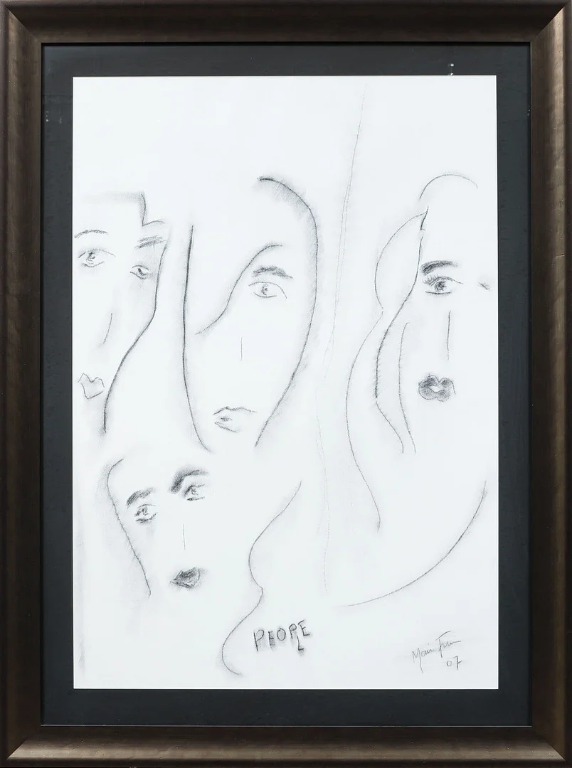 MARIE FREDRIKSSON. Komposition med ansikten. Kolteckning, signerad och daterad 07. — Drawings — Göteborgs Auktionsverk