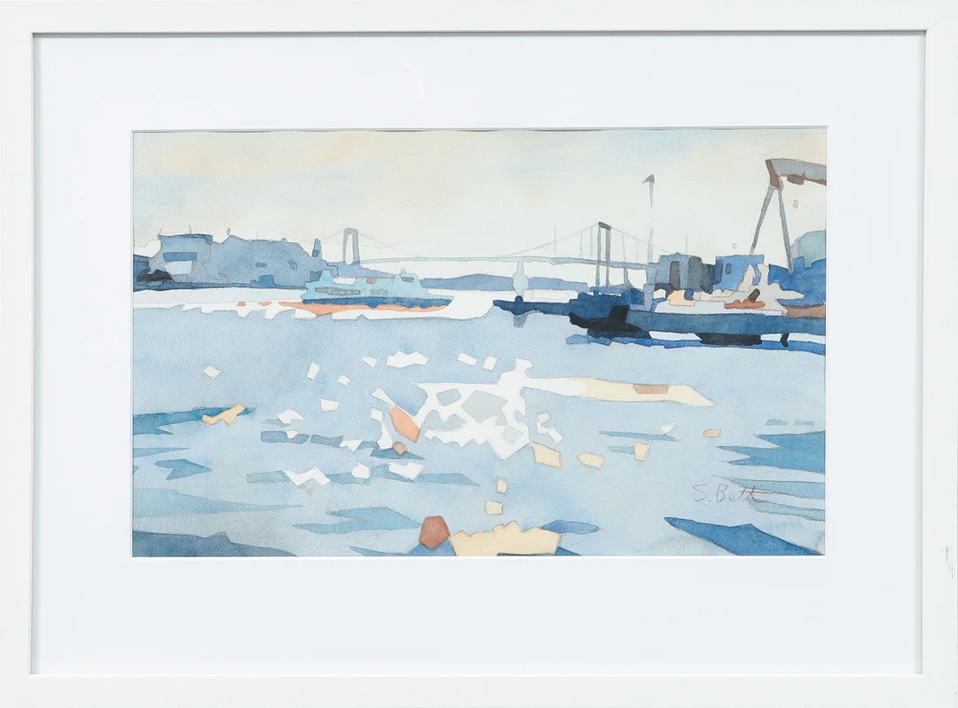 STEVE BETTMAN. Utsikt med Älvsborgsbron, akvarell, signerad. — Paintings — Göteborgs Auktionsverk