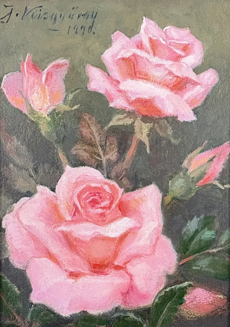 KISGYÖRGY, JÁNOS. Rosenstillleben, 1990, Öl auf Malplatte. — Paintings — Auktionshaus Blank