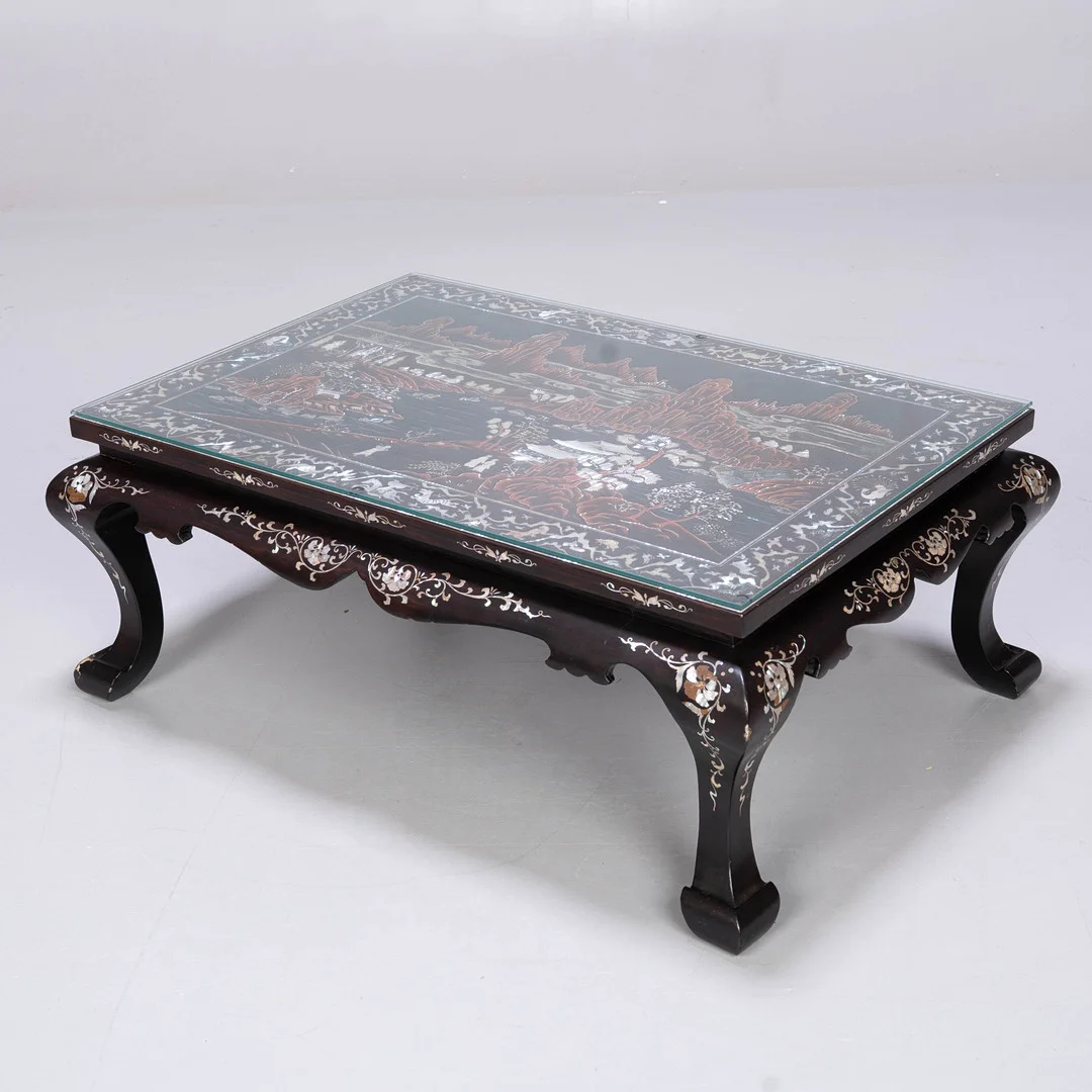 SOFFBORD, Kinesiserande stil. Pärlemorinläggning, Glasskiva, 1900-tal. — Tables — Norrlands Auktionsverk