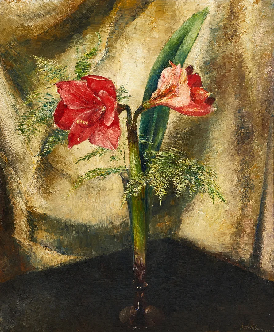 ÅKE NOTHBERG (1893-1973). Blomsterstilleben med amaryllis, signerad, daterad 1936, olja på duk. — Paintings — Crafoord Auktioner Stockholm