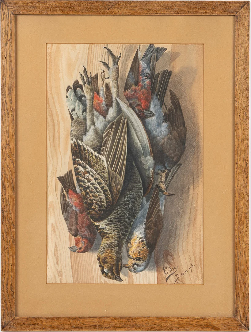 OIDENTIFIERAD KONSTNÄR. Stilleben med jaktbyte, akvarell på papper, 1800-tal. — Paintings — Stockholms Auktionsverk Helsingborg