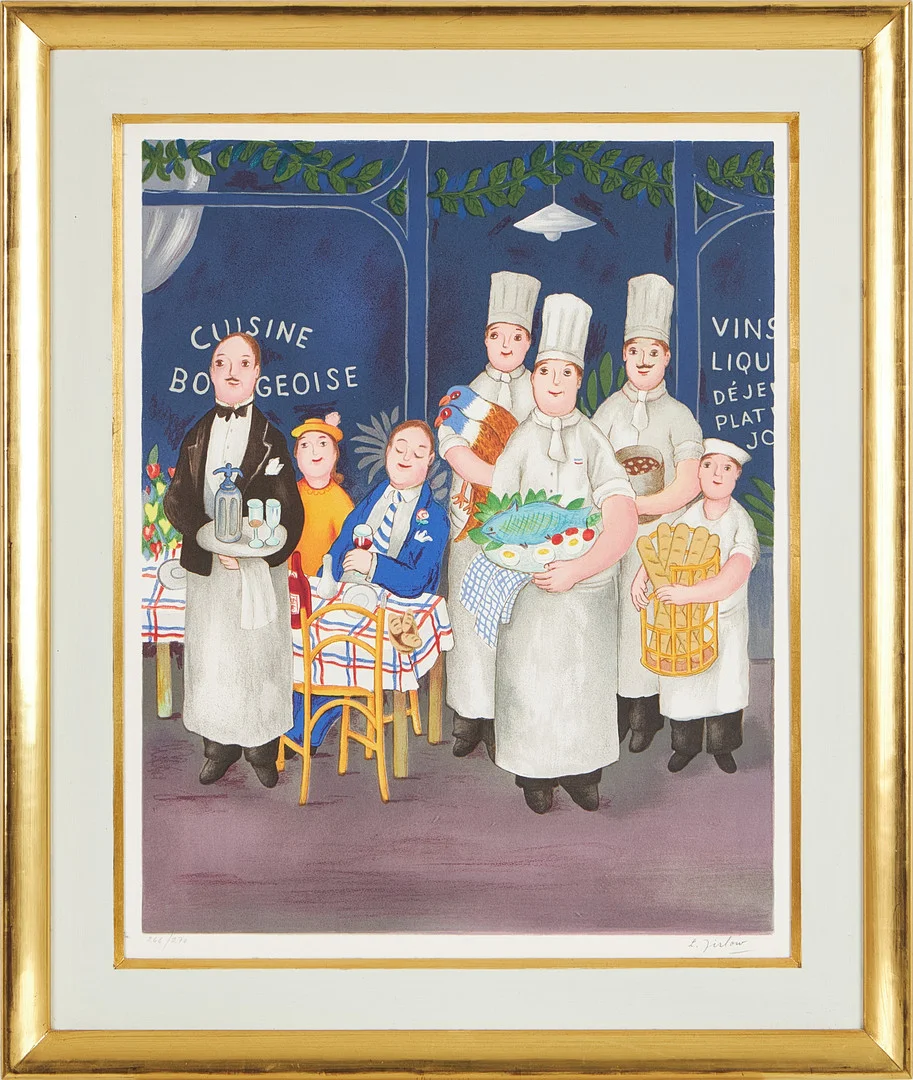 LENNART JIRLOW. "Cuisine Bourgeoise" Färglitografi, signerad L. Jirlow, numrerad 266/270. — Engravings & Prints — Stockholms Auktionsverk Magasin 5