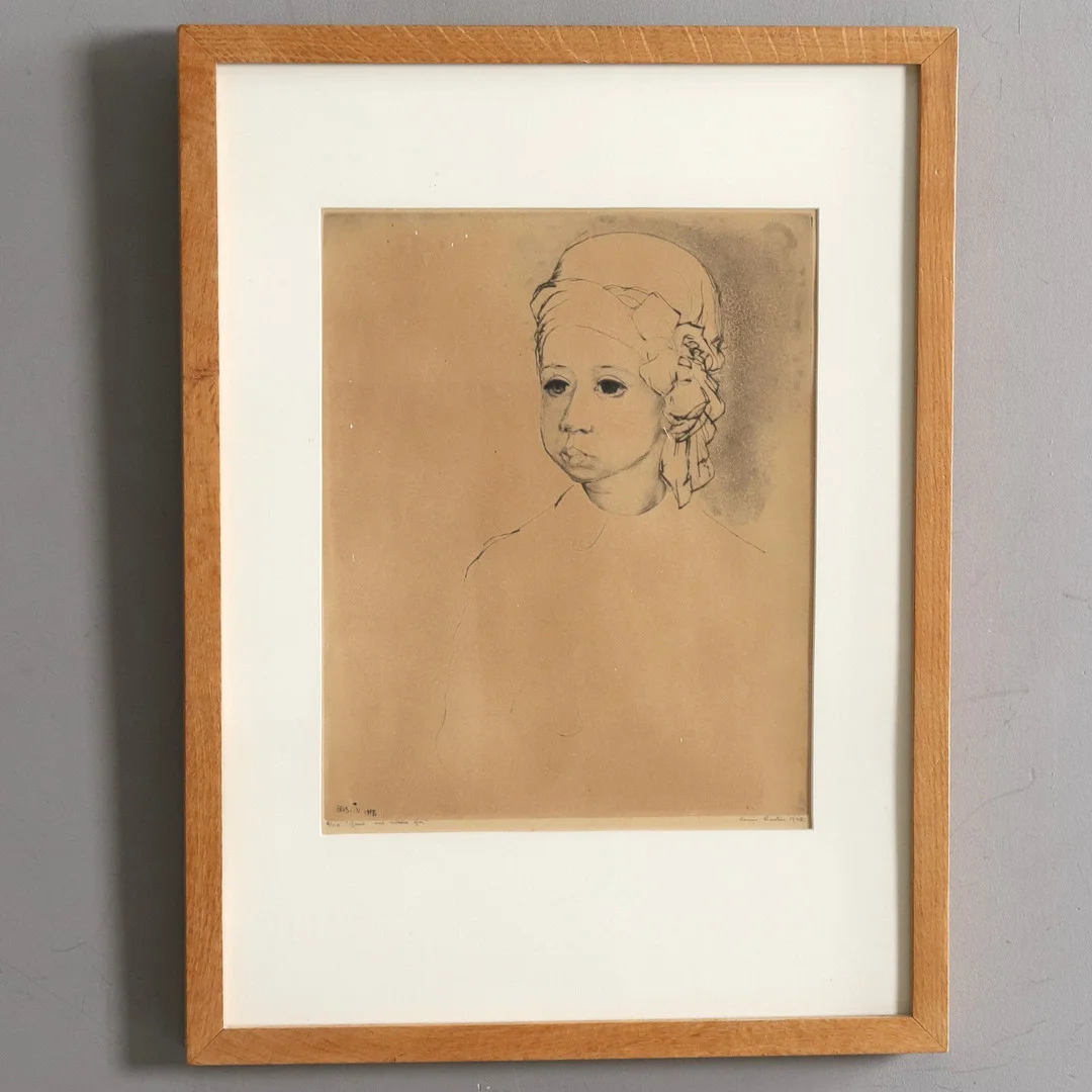LOUIS BASTIN. "Gosse med mörka ögon", etsning, daterad 1948, signerad och numrerad 8/110. — Engravings & Prints — Örebro Stadsauktioner