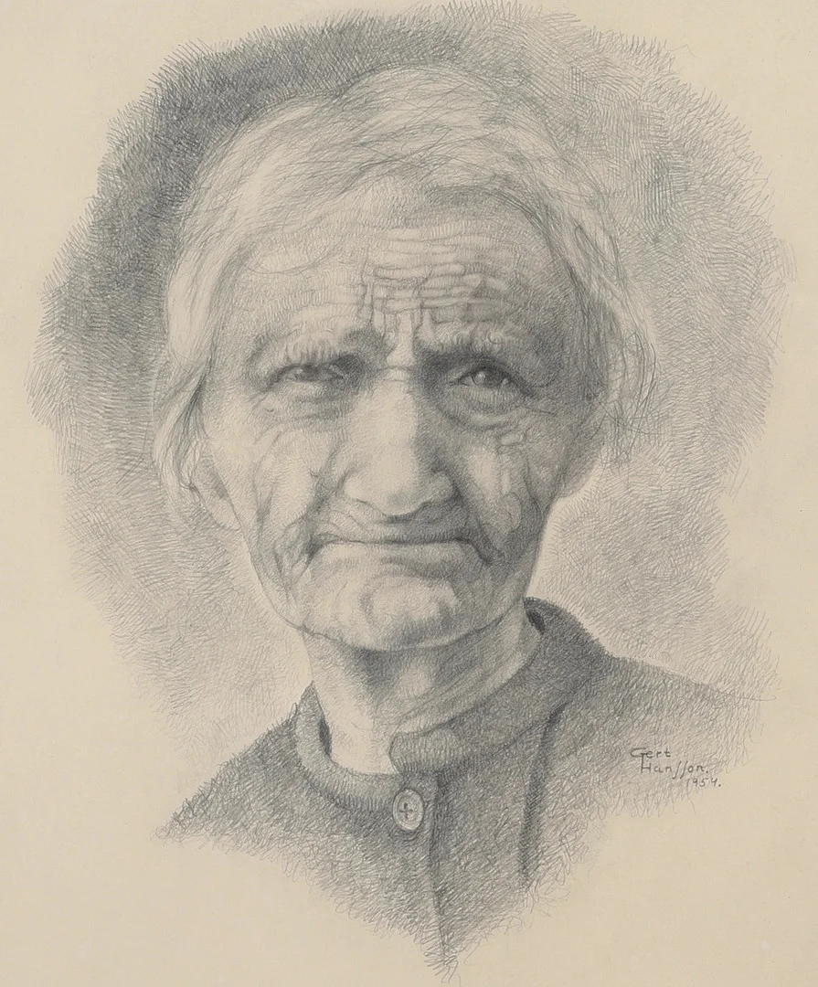 GERT HANSSON-KAFFA. Blyertsteckning, "Katta-Sissa", signerad och daterad 1954. — Drawings — Ekenbergs Auktioner