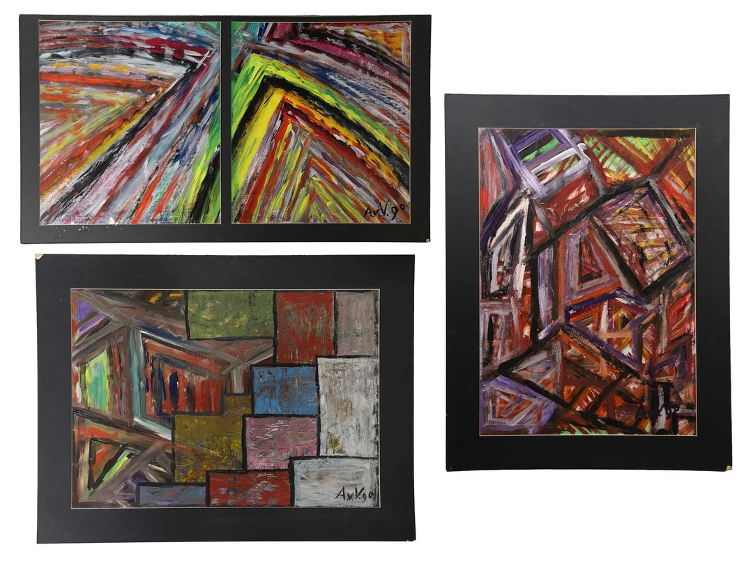 A.V. VEENENDAAL, (20TH CENTURY DUTCH SCHOOL) THREE ABSTRACT OILS (3). — Paintings — Bishop & Miller
