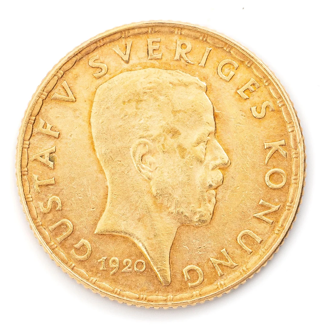 Guldmynt, Sverige, Gustav V, 5 kronor, 1920. — Militaria/Mynt — Bukowskis