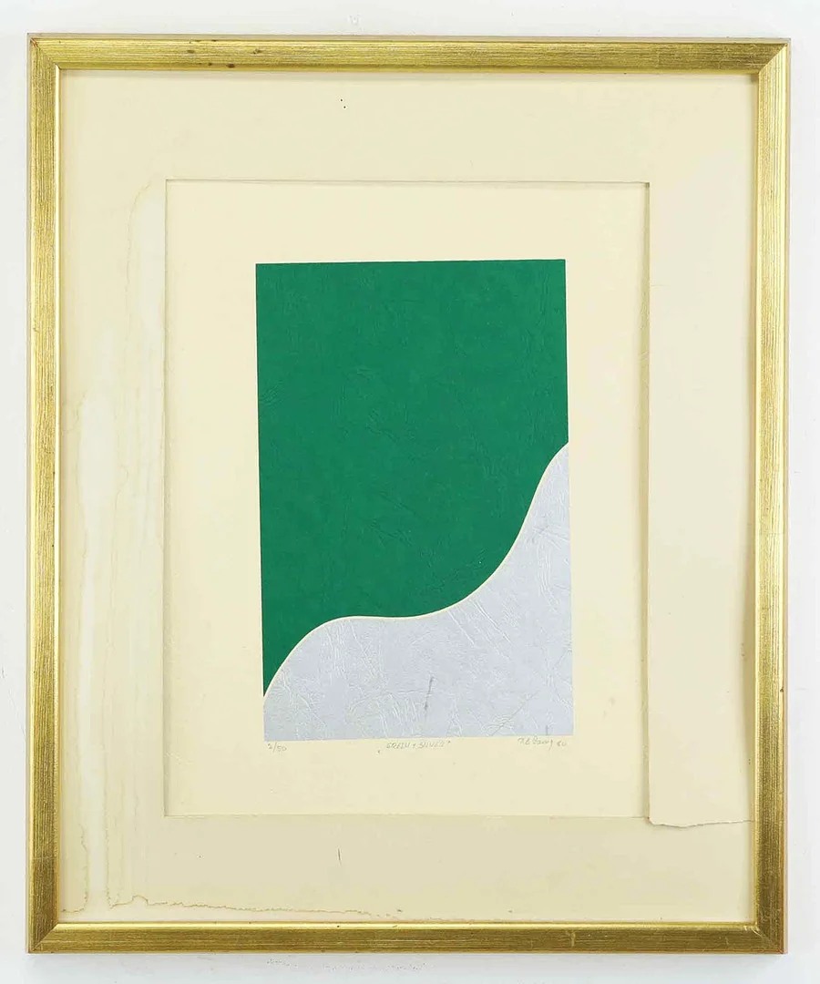 OIDENTIFIERAD KONSTNÄR. Serigrafi, "Green and silver", numrerad 2/50, signerad och daterad -80. — Engravings & Prints — Hälsinglands Auktionsverk