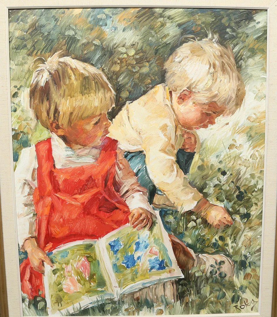 CHARLES ROKA. "Barn på blomsteräng", Olja på duk, barnporträtt, signerad. — Paintings — Gomér & Andersson Linköping