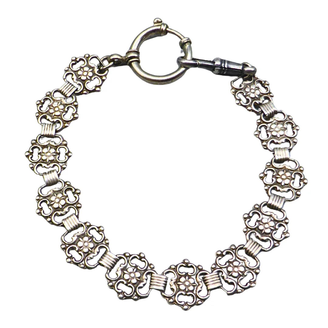 800ER SILBER GLIEDERARMBAND MIT BLUMENMUSTERN. — Bracelets — Auktionshaus Stuber's Hammerschlag