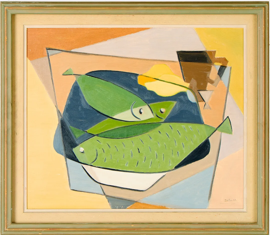 GÖSTA IDÅS. Stilleben med fiskar. — Paintings — Uppsala Auktionskammare
