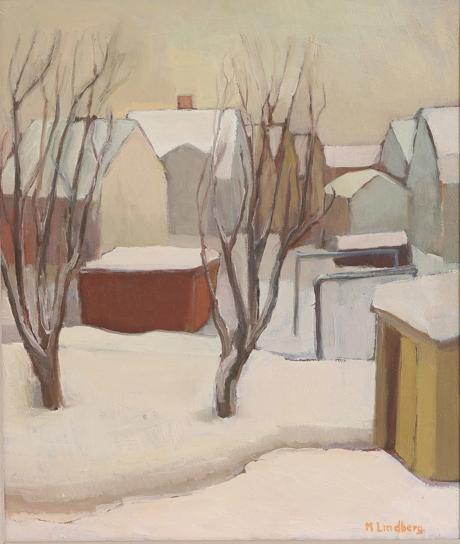 MARIA LINDBERG. Olja på duk, "Utsikt från ateljén", signerad. — Paintings — RA Auktionsverket Norrköping