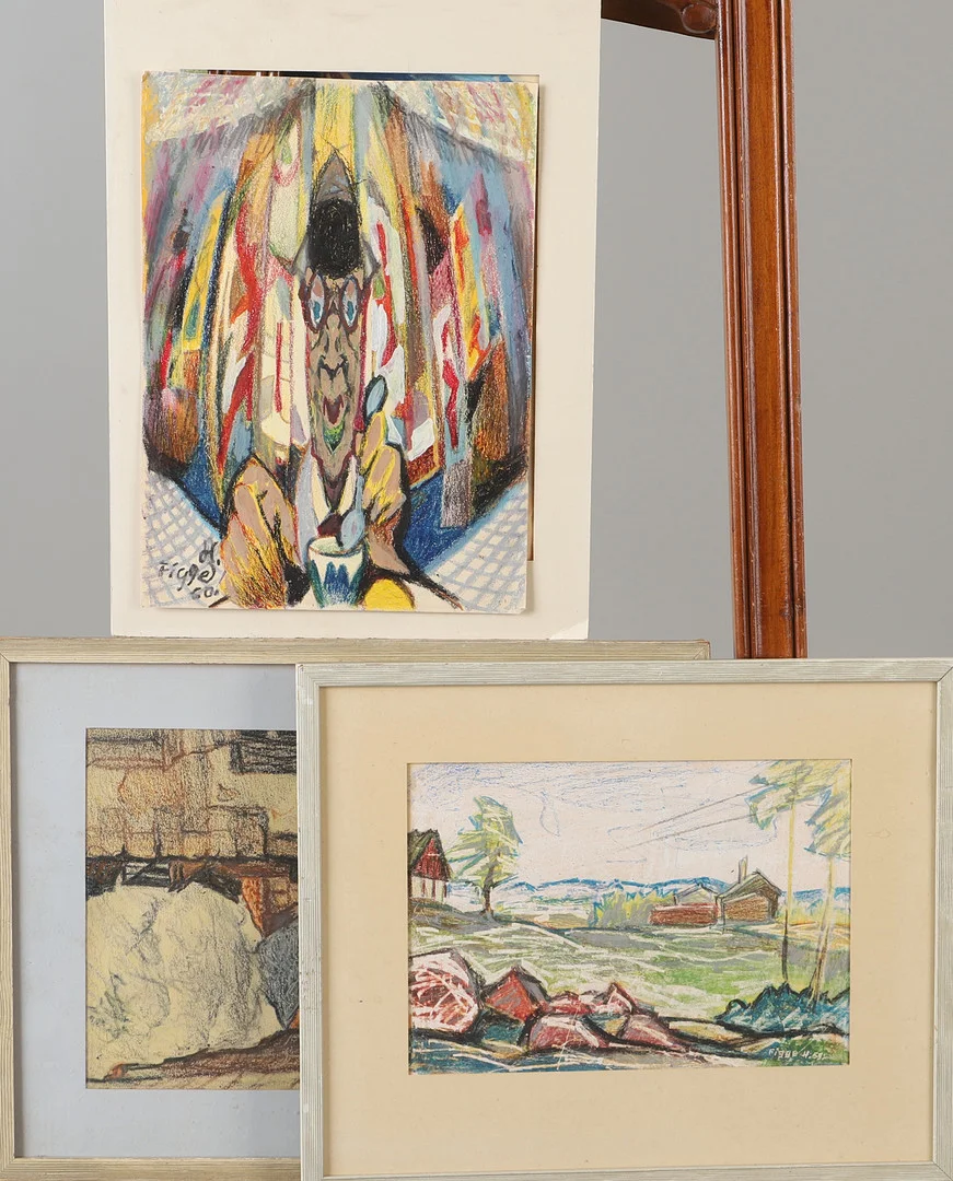 FIGGE HOLMGREN. 3 stycken teckningar signerad Figge H. — Paintings — Helsingborgs Auktionskammare