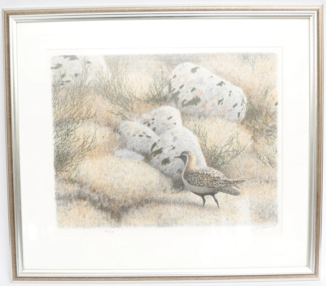 LENNART SAND. Skogsbild med fågel, färglitografi, signerad och numrerad, daterad 95. — Engravings & Prints — Falun Auktionsbyrå