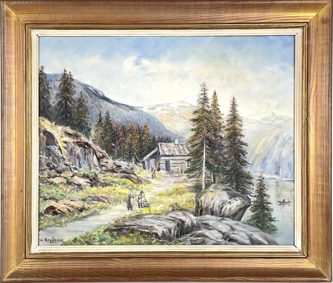 OIDENTIFIERAD KONSTNÄR. Landskapsmotiv, olja på duk, signerad. — Paintings — Roslagens Auktionsverk