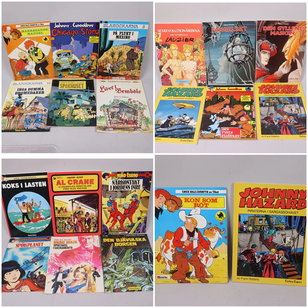 SERIEALBUM, Tintin, Yoko Tsuno, Bruno Brazil, Lauzier, Johnny Hazard mm, 20 st. — Comics — Markus Auktioner