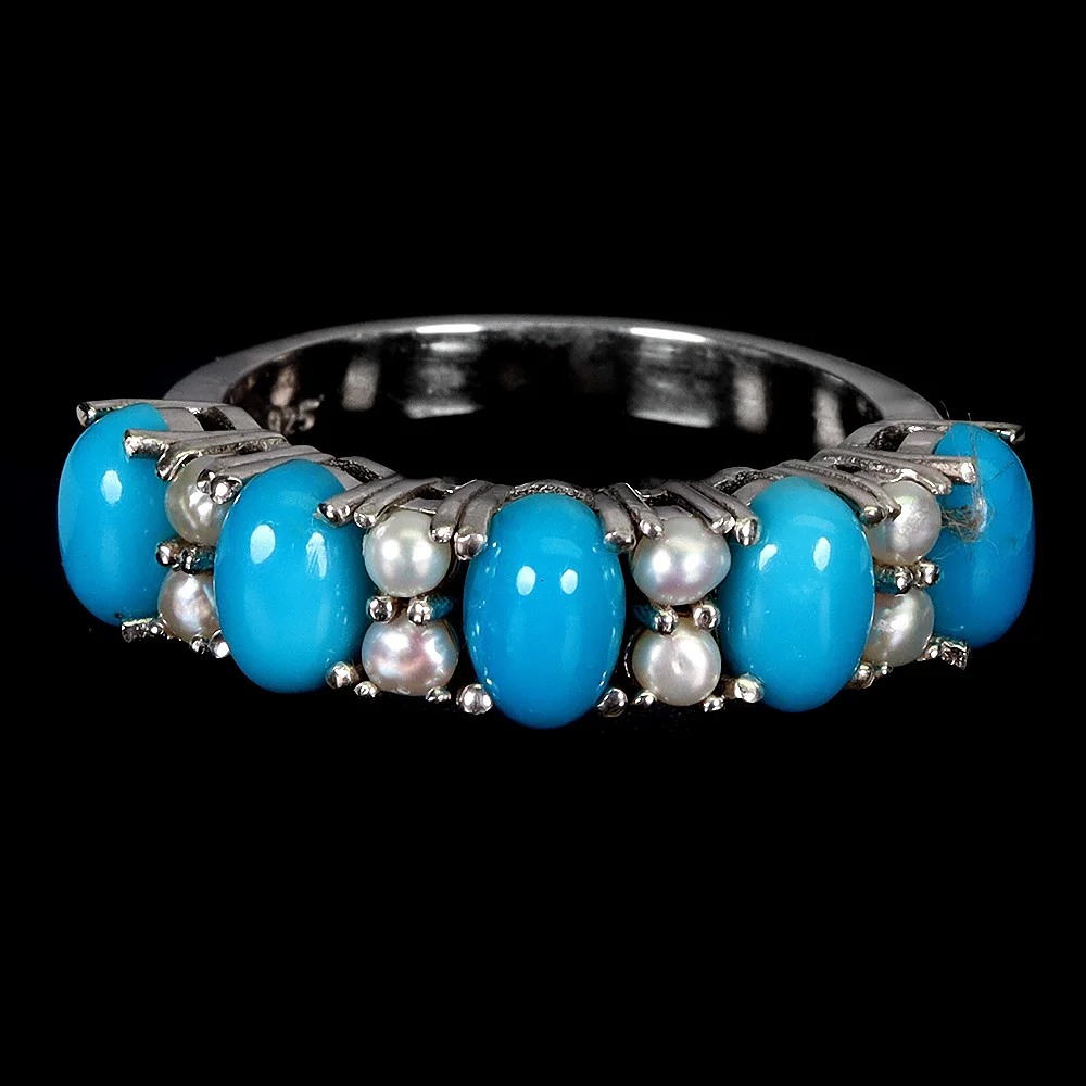 TURQUOISE AND PEARL SILVER RING. — Rings — Chalkwell Auctions