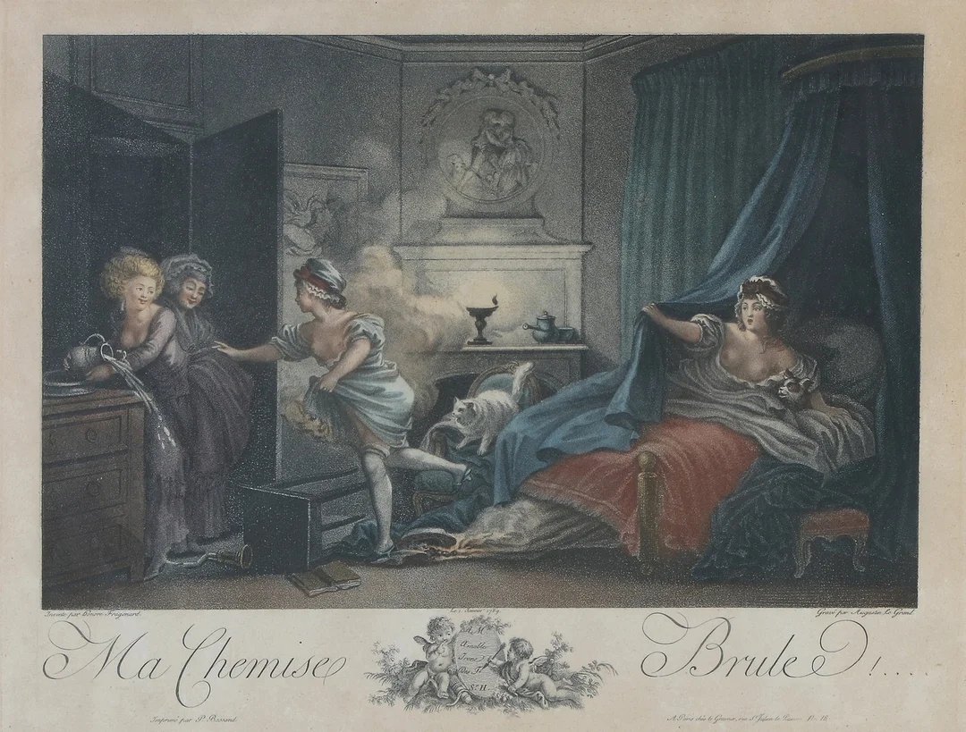 AUGUSTE CLAUDE LEGRAND. "Ma Chemise Brule", efter motiv av Honoré Fragonard. — Engravings & Prints — Skånes Auktionsverk