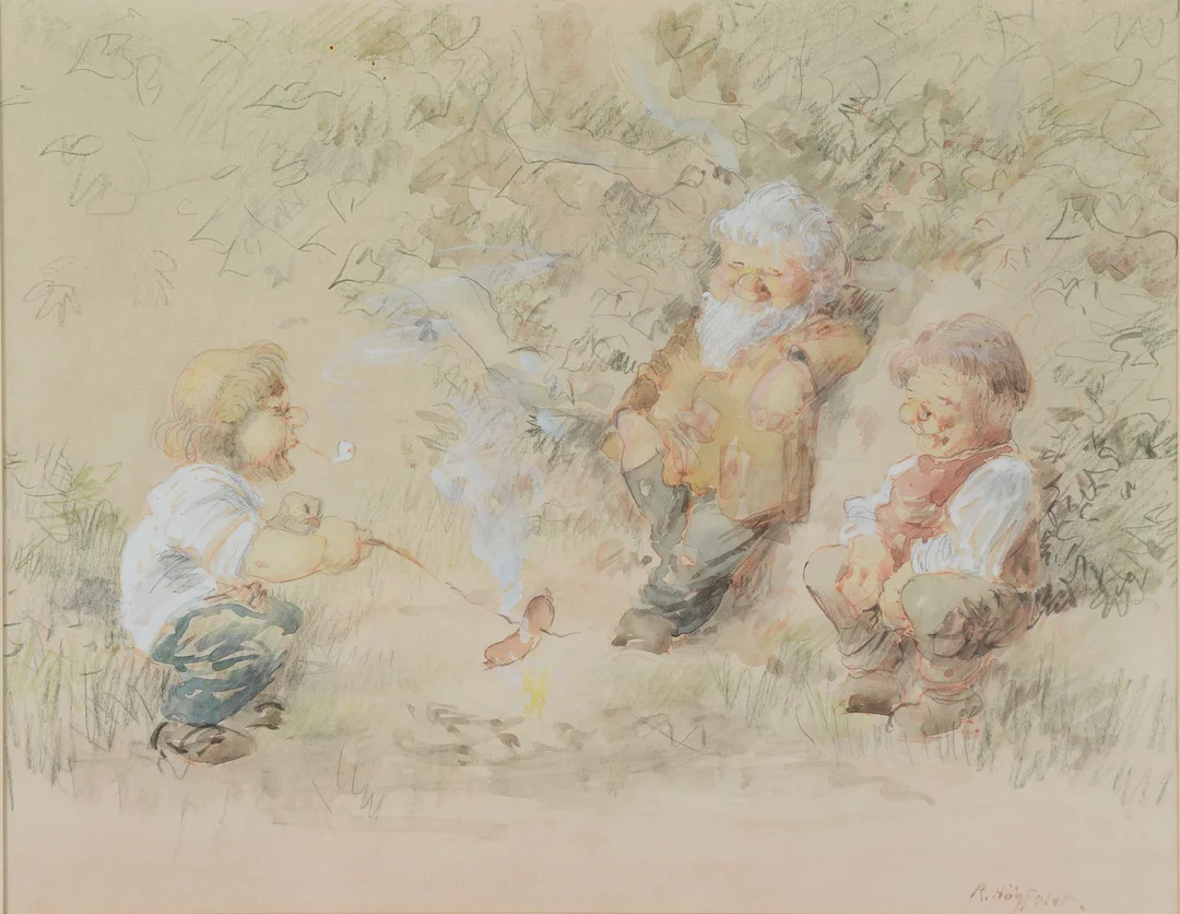 ROBERT HÖGFELDT. "Korvgrillning", akvarell, signerad. — Paintings — Formstad Auktioner