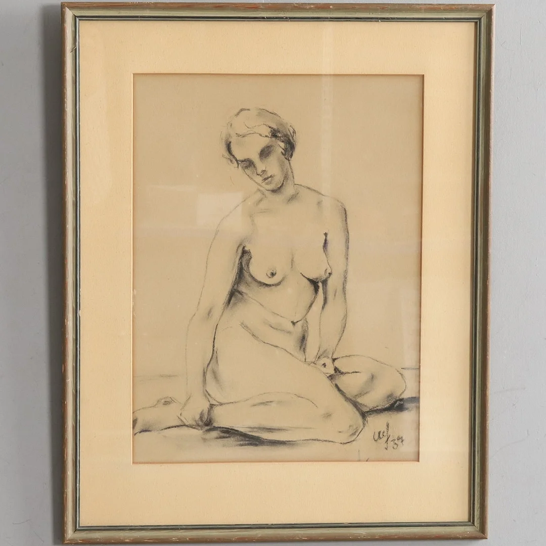 TAVLA, "Kvinnostudie", blandteknik, oidentifierad konstnär, signerad och daterad -37, 1930-talet. — Drawings — Örebro Stadsauktioner