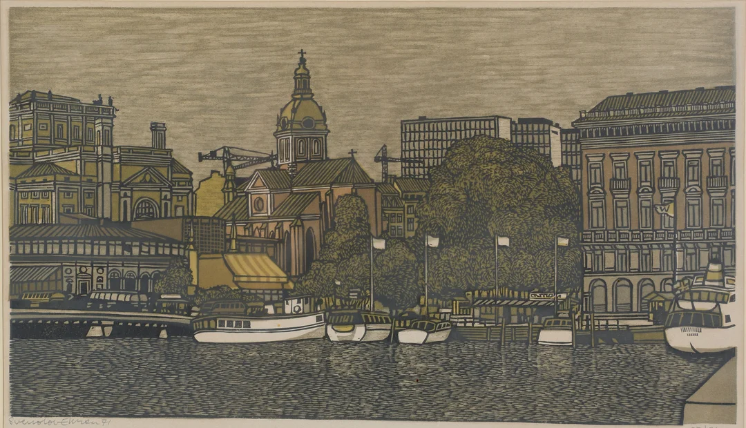 SVENOLOV EHRÉN. "Karl XII:s torg", träsnitt, signerad samt signerad. — Engravings & Prints — Formstad Auktioner