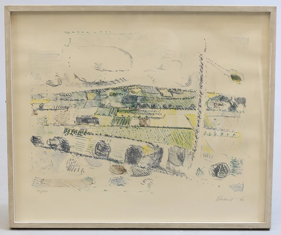 OIDENTIFIERAD KONSTNÄR. Färglitografi, 89/260, signerad Ekelund samt daterad -60. — Engravings & Prints — Gomér & Andersson Nyköping